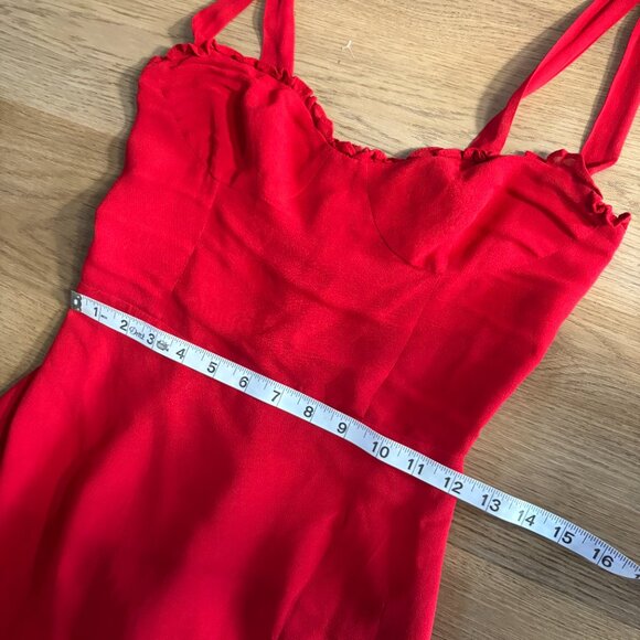 Reformation Christine Mini Ruffle Dress in Lipstick Red size 4 S XS tie straps - Picture 11 of 11